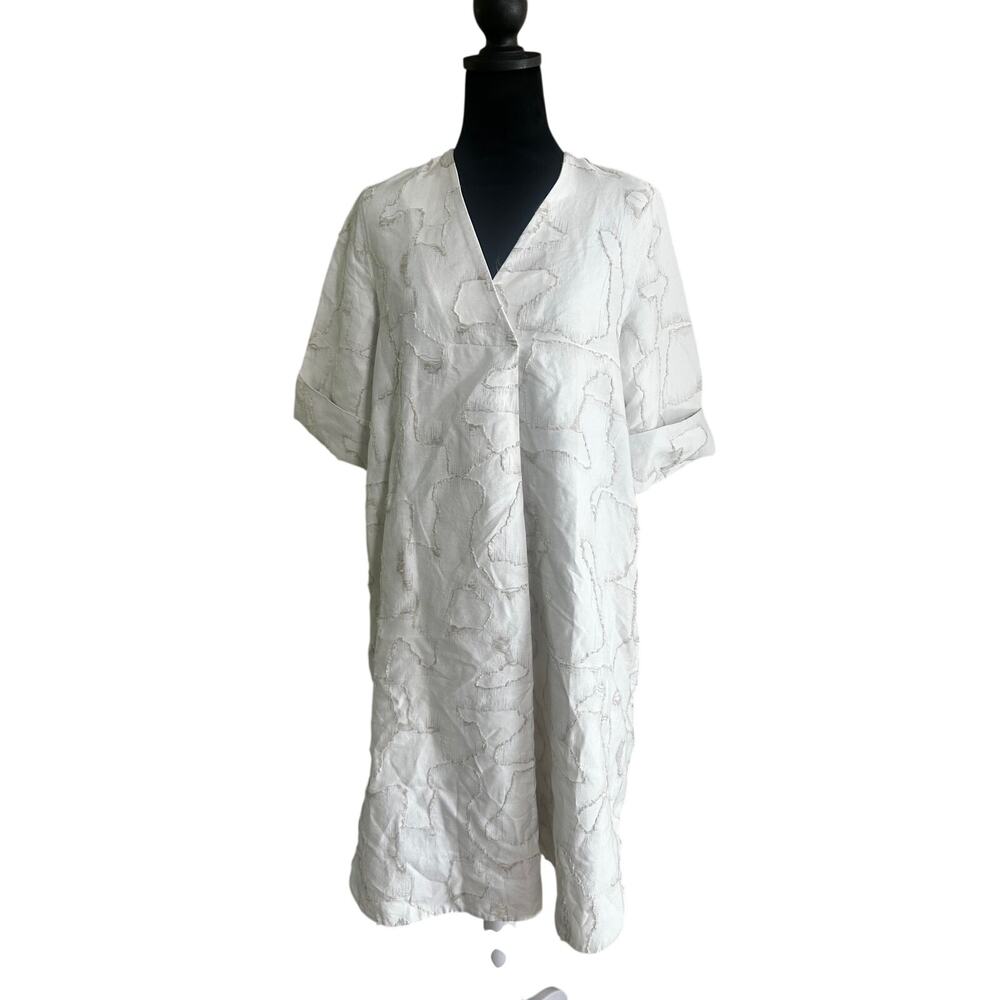 COS Dress 6 White Cotton Blend Oversized VNeck Lagenlook Pockets Minimalist - Picture 2 of 8